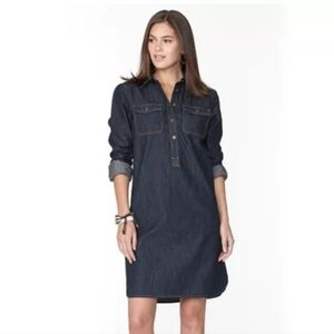 LOFT Indigo Denim Cotton/Silk Long Sleeves Pullover Shirt Dress Women's Size L